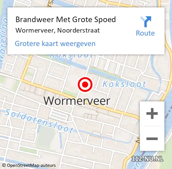 Locatie op kaart van de 112 melding: Brandweer Met Grote Spoed Naar Wormerveer, Noorderstraat op 5 september 2024 20:29