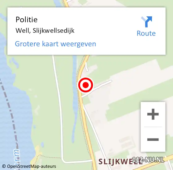 Locatie op kaart van de 112 melding: Politie Well, Slijkwellsedijk op 5 september 2024 20:33