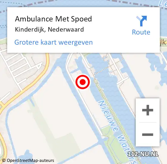 Locatie op kaart van de 112 melding: Ambulance Met Spoed Naar Kinderdijk, Nederwaard op 5 september 2024 20:47