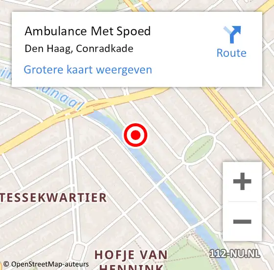 Locatie op kaart van de 112 melding: Ambulance Met Spoed Naar Den Haag, Conradkade op 5 september 2024 20:49