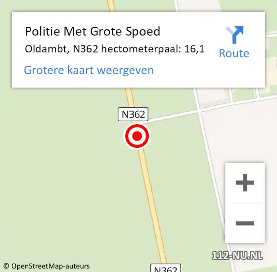 Locatie op kaart van de 112 melding: Politie Met Grote Spoed Naar Oldambt, N362 hectometerpaal: 16,1 op 5 september 2024 20:54