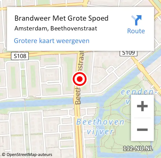 Locatie op kaart van de 112 melding: Brandweer Met Grote Spoed Naar Amsterdam, Beethovenstraat op 5 september 2024 20:57