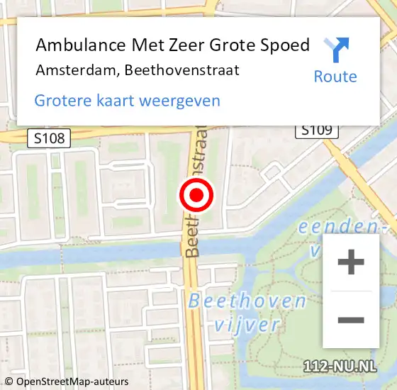 Locatie op kaart van de 112 melding: Ambulance Met Zeer Grote Spoed Naar Amsterdam, Beethovenstraat op 5 september 2024 20:57