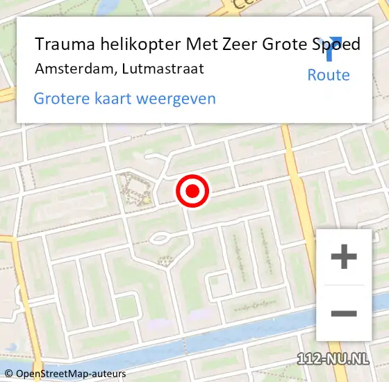 Locatie op kaart van de 112 melding: Trauma helikopter Met Zeer Grote Spoed Naar Amsterdam, Lutmastraat op 5 september 2024 21:04