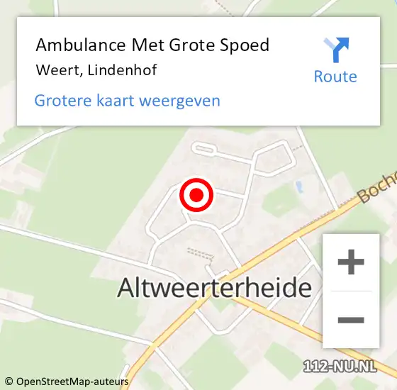 Locatie op kaart van de 112 melding: Ambulance Met Grote Spoed Naar Weert, Lindenhof op 5 september 2024 21:06