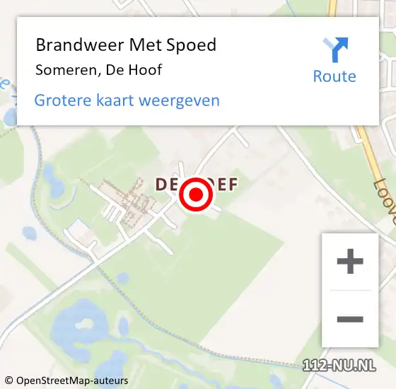 Locatie op kaart van de 112 melding: Brandweer Met Spoed Naar Someren, De Hoof op 5 september 2024 21:09