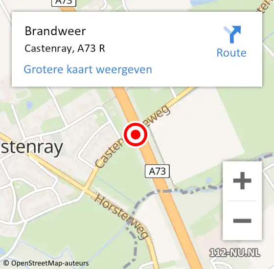 Locatie op kaart van de 112 melding: Brandweer Castenray, A73 R op 19 oktober 2014 03:06