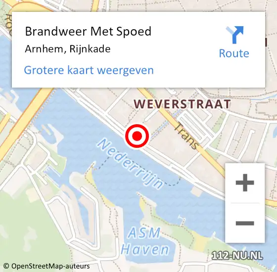 Locatie op kaart van de 112 melding: Brandweer Met Spoed Naar Arnhem, Rijnkade op 5 september 2024 21:37