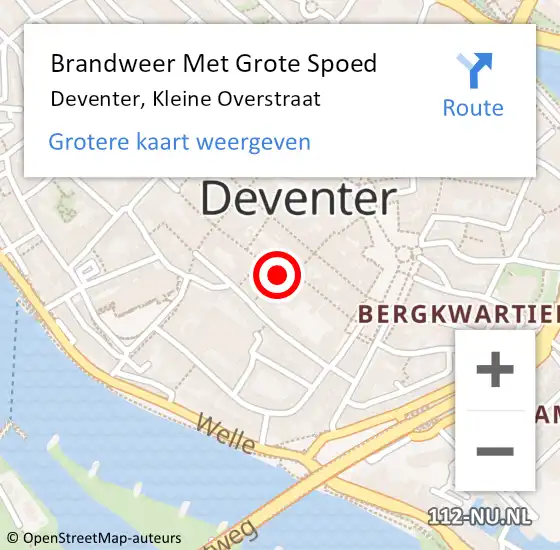 Locatie op kaart van de 112 melding: Brandweer Met Grote Spoed Naar Deventer, Kleine Overstraat op 5 september 2024 21:47