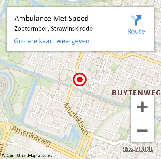 Locatie op kaart van de 112 melding: Ambulance Met Spoed Naar Zoetermeer, Strawinskirode op 5 september 2024 21:53