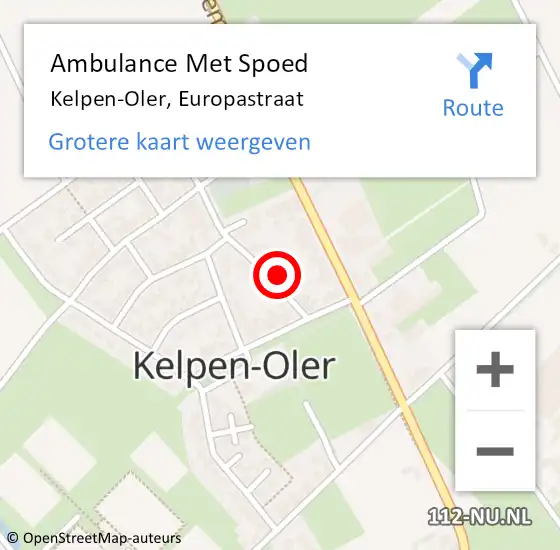 Locatie op kaart van de 112 melding: Ambulance Met Spoed Naar Kelpen-Oler, Europastraat op 5 september 2024 21:55