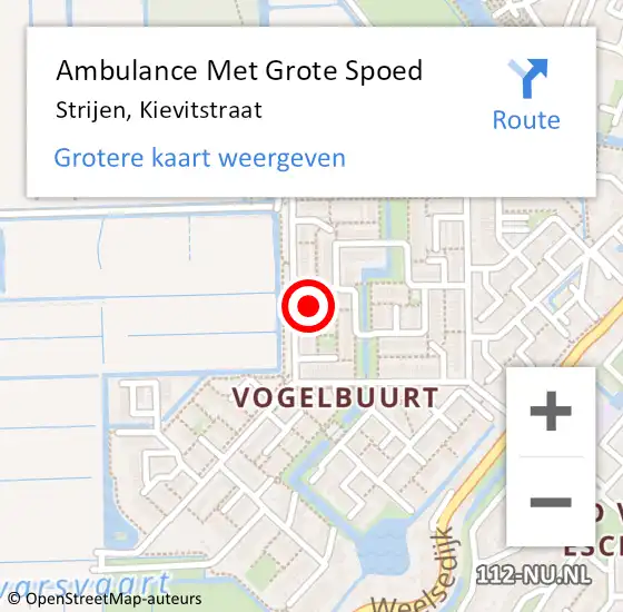 Locatie op kaart van de 112 melding: Ambulance Met Grote Spoed Naar Strijen, Kievitstraat op 5 september 2024 21:59