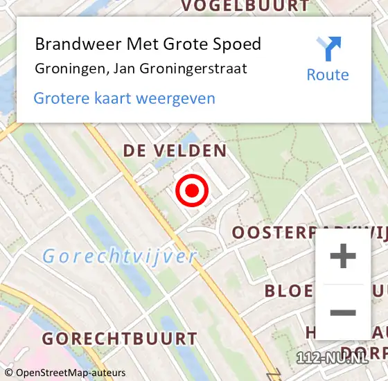 Locatie op kaart van de 112 melding: Brandweer Met Grote Spoed Naar Groningen, Jan Groningerstraat op 5 september 2024 22:03