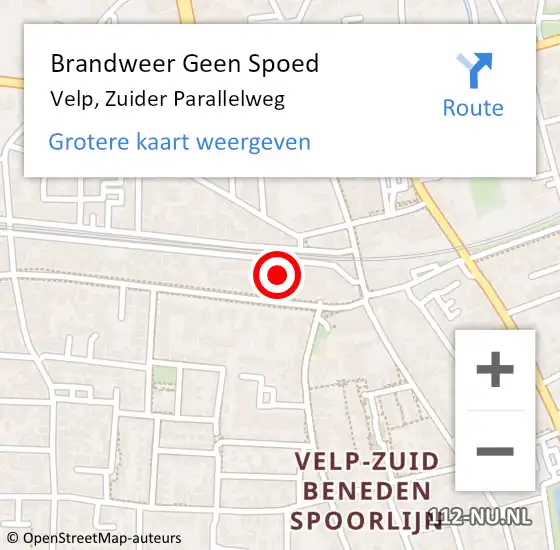 Locatie op kaart van de 112 melding: Brandweer Geen Spoed Naar Velp, Zuider Parallelweg op 5 september 2024 22:14