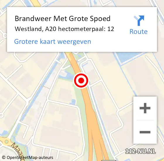 Locatie op kaart van de 112 melding: Brandweer Met Grote Spoed Naar Westland, A20 hectometerpaal: 12 op 5 september 2024 22:40