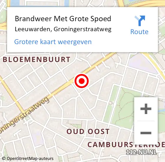 Locatie op kaart van de 112 melding: Brandweer Met Grote Spoed Naar Leeuwarden, Groningerstraatweg op 5 september 2024 23:06