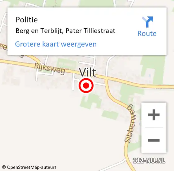 Locatie op kaart van de 112 melding: Politie Berg en Terblijt, Pater Tilliestraat op 5 september 2024 23:42