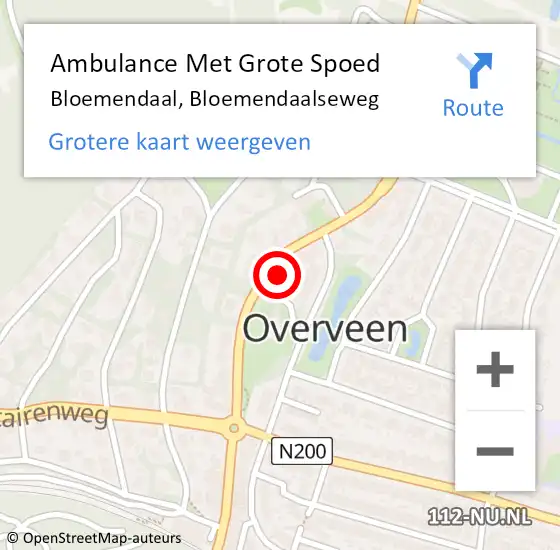 Locatie op kaart van de 112 melding: Ambulance Met Grote Spoed Naar Bloemendaal, Bloemendaalseweg op 5 september 2024 23:48