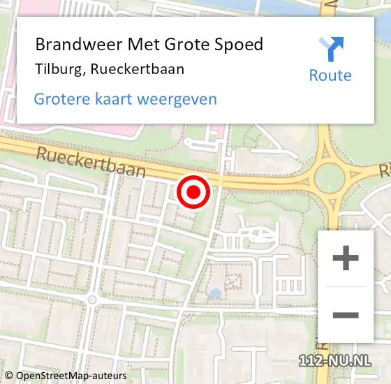 Locatie op kaart van de 112 melding: Brandweer Met Grote Spoed Naar Tilburg, Rueckertbaan op 5 september 2024 23:53