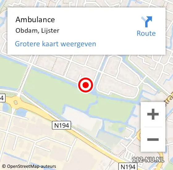 Locatie op kaart van de 112 melding: Ambulance Obdam, Lijster op 5 september 2024 23:54