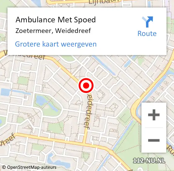 Locatie op kaart van de 112 melding: Ambulance Met Spoed Naar Zoetermeer, Weidedreef op 5 september 2024 23:58