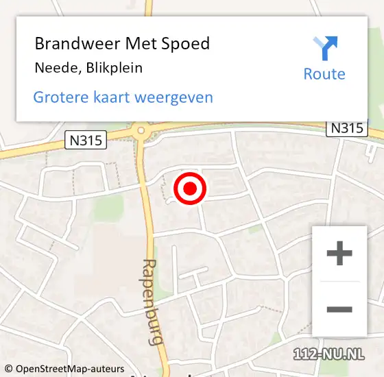 Locatie op kaart van de 112 melding: Brandweer Met Spoed Naar Neede, Blikplein op 6 september 2024 00:03