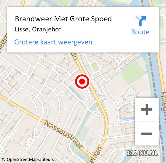 Locatie op kaart van de 112 melding: Brandweer Met Grote Spoed Naar Lisse, Oranjehof op 6 september 2024 00:26