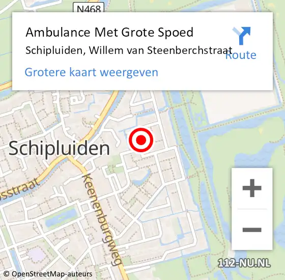 Locatie op kaart van de 112 melding: Ambulance Met Grote Spoed Naar Schipluiden, Willem van Steenberchstraat op 6 september 2024 01:03