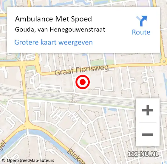 Locatie op kaart van de 112 melding: Ambulance Met Spoed Naar Gouda, van Henegouwenstraat op 6 september 2024 01:06