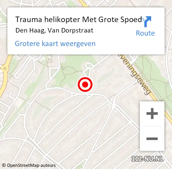 Locatie op kaart van de 112 melding: Trauma helikopter Met Grote Spoed Naar Den Haag, Van Dorpstraat op 6 september 2024 01:43