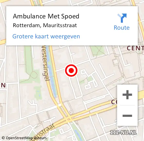 Locatie op kaart van de 112 melding: Ambulance Met Spoed Naar Rotterdam, Mauritsstraat op 6 september 2024 01:50