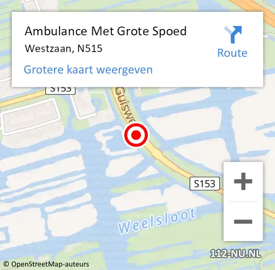 Locatie op kaart van de 112 melding: Ambulance Met Grote Spoed Naar Westzaan, N515 op 19 oktober 2014 03:53