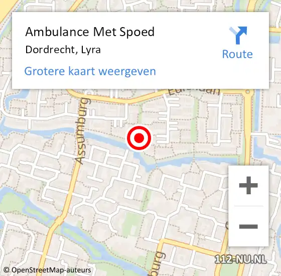 Locatie op kaart van de 112 melding: Ambulance Met Spoed Naar Dordrecht, Lyra op 6 september 2024 02:05