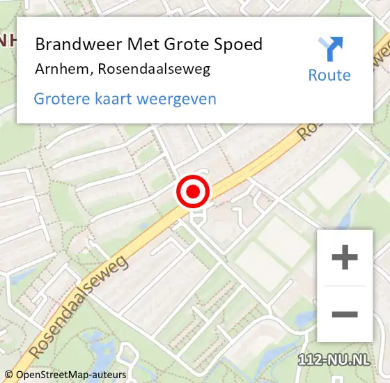 Locatie op kaart van de 112 melding: Brandweer Met Grote Spoed Naar Arnhem, Rosendaalseweg op 6 september 2024 02:20