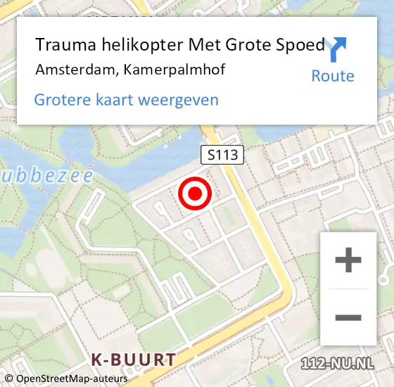 Locatie op kaart van de 112 melding: Trauma helikopter Met Grote Spoed Naar Amsterdam, Kamerpalmhof op 6 september 2024 02:52