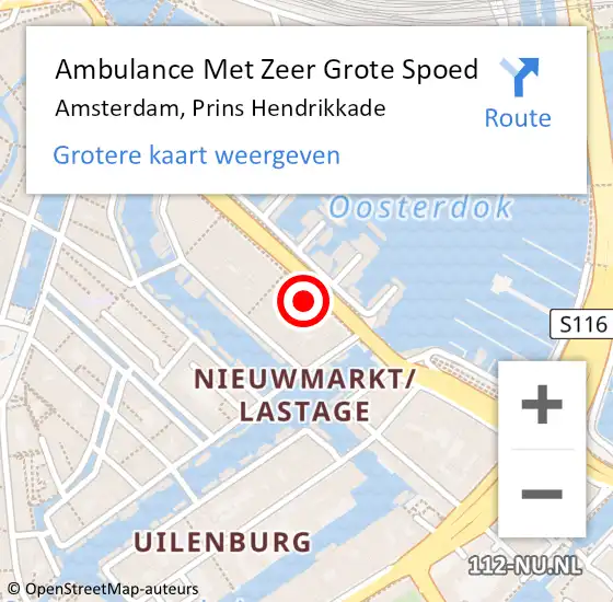 Locatie op kaart van de 112 melding: Ambulance Met Zeer Grote Spoed Naar Amsterdam, Prins Hendrikkade op 6 september 2024 03:09