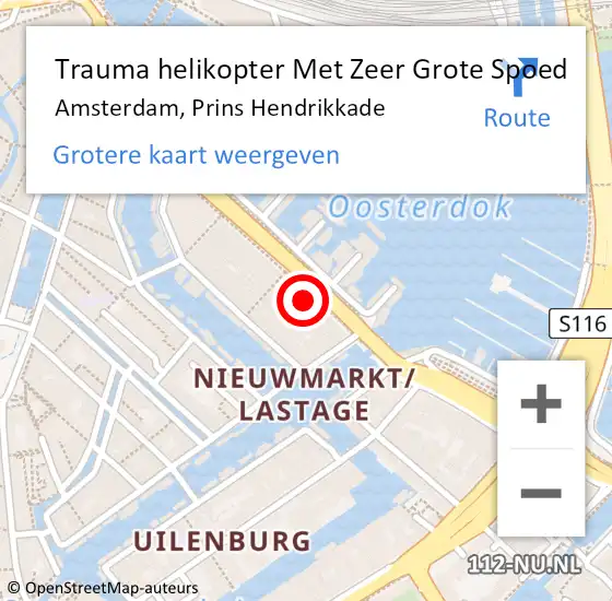 Locatie op kaart van de 112 melding: Trauma helikopter Met Zeer Grote Spoed Naar Amsterdam, Prins Hendrikkade op 6 september 2024 03:10