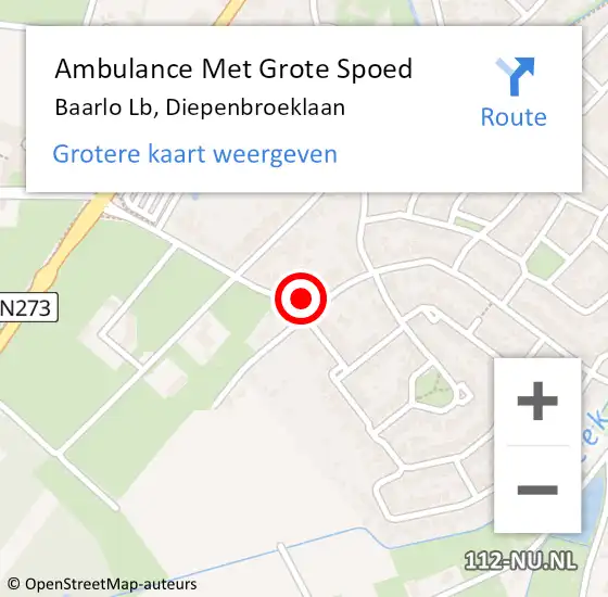 Locatie op kaart van de 112 melding: Ambulance Met Grote Spoed Naar Baarlo Lb, Diepenbroeklaan op 19 oktober 2014 04:05