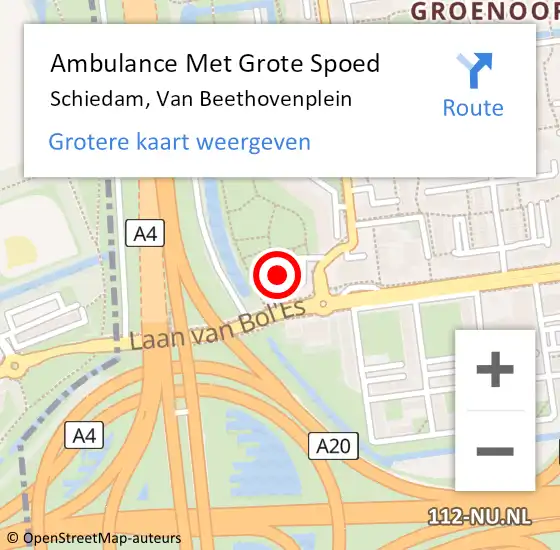 Locatie op kaart van de 112 melding: Ambulance Met Grote Spoed Naar Schiedam, Van Beethovenplein op 6 september 2024 04:47