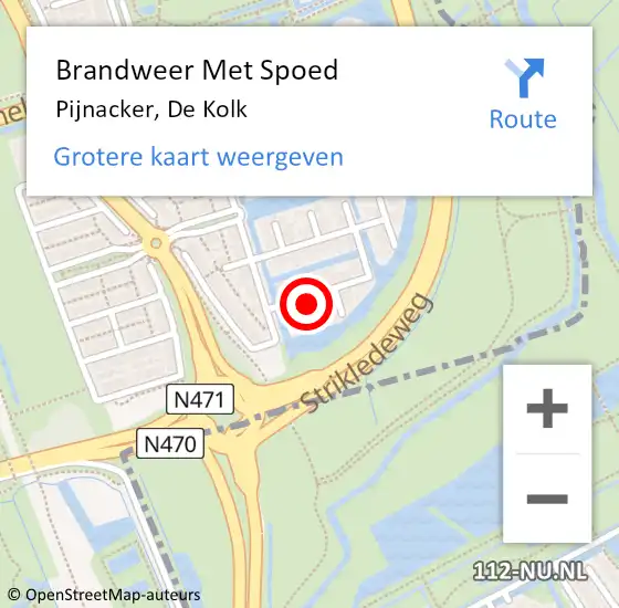 Locatie op kaart van de 112 melding: Brandweer Met Spoed Naar Pijnacker, De Kolk op 6 september 2024 05:54