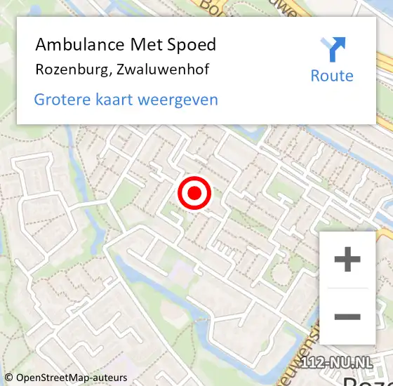 Locatie op kaart van de 112 melding: Ambulance Met Spoed Naar Rozenburg, Zwaluwenhof op 6 september 2024 06:21