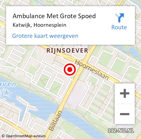 Locatie op kaart van de 112 melding: Ambulance Met Grote Spoed Naar Katwijk, Hoornesplein op 6 september 2024 06:35