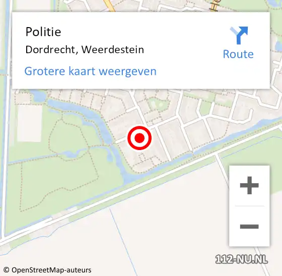 Locatie op kaart van de 112 melding: Politie Dordrecht, Weerdestein op 6 september 2024 06:46