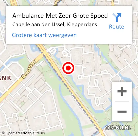 Locatie op kaart van de 112 melding: Ambulance Met Zeer Grote Spoed Naar Capelle aan den IJssel, Klepperdans op 6 september 2024 07:27