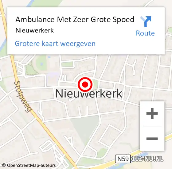 Locatie op kaart van de 112 melding: Ambulance Met Zeer Grote Spoed Naar Nieuwerkerk op 6 september 2024 07:29