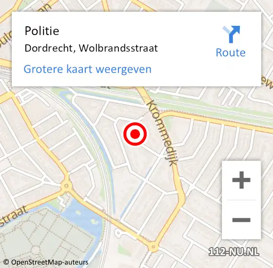 Locatie op kaart van de 112 melding: Politie Dordrecht, Wolbrandsstraat op 6 september 2024 07:30