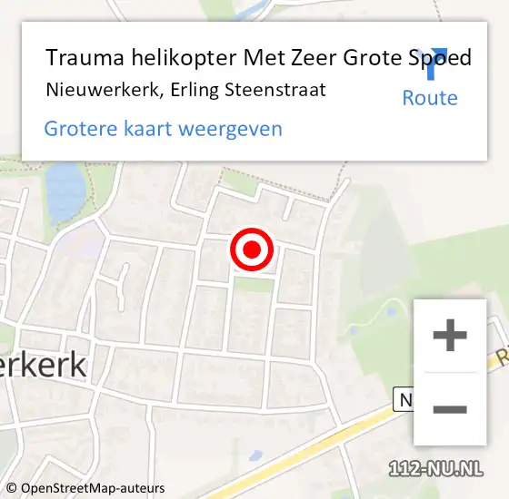 Locatie op kaart van de 112 melding: Trauma helikopter Met Zeer Grote Spoed Naar Nieuwerkerk, Erling Steenstraat op 6 september 2024 07:32