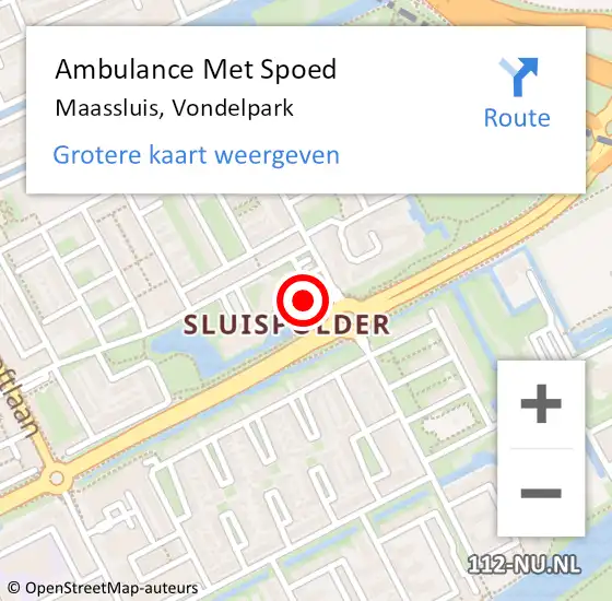 Locatie op kaart van de 112 melding: Ambulance Met Spoed Naar Maassluis, Vondelpark op 6 september 2024 07:40