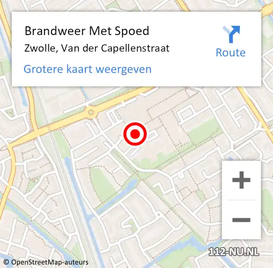 Locatie op kaart van de 112 melding: Brandweer Met Spoed Naar Zwolle, Van der Capellenstraat op 6 september 2024 07:54