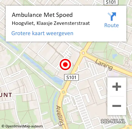 Locatie op kaart van de 112 melding: Ambulance Met Spoed Naar Hoogvliet, Klaasje Zevensterstraat op 6 september 2024 08:04